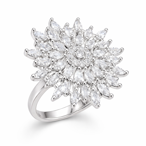 Floral CZ Diamond Statement Cocktail Ring