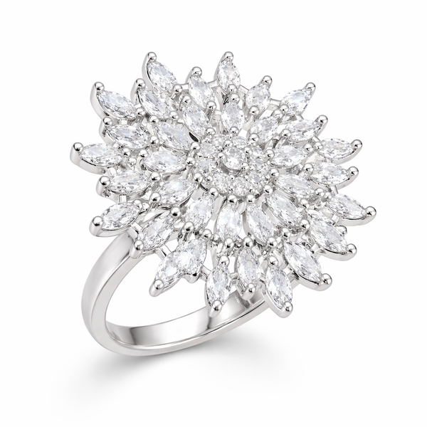 Floral CZ Diamond Statement Cocktail Ring
