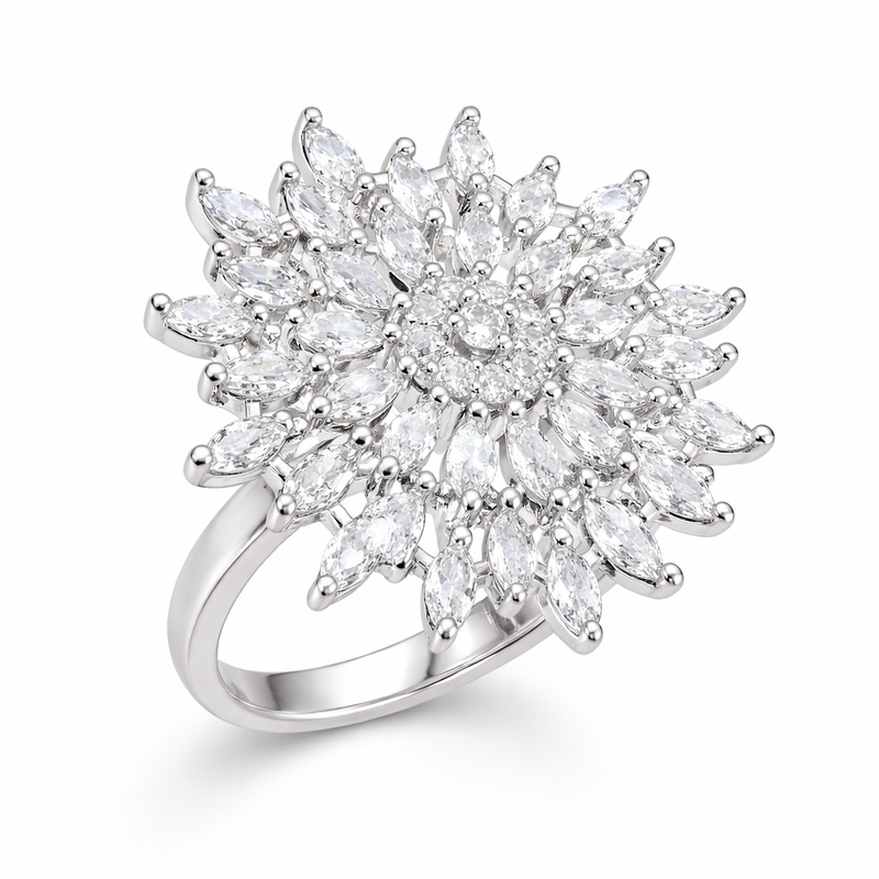 Floral CZ Diamond Statement Cocktail Ring