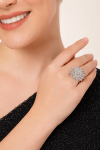 Floral CZ Diamond Statement Cocktail Ring