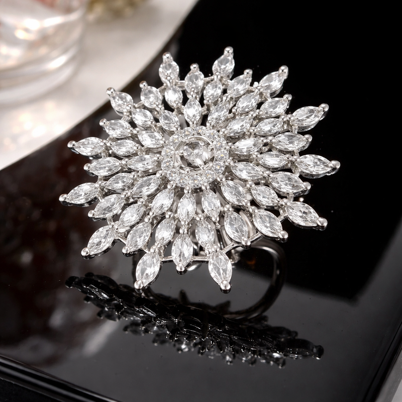 Floral CZ Diamond Statement Cocktail Ring