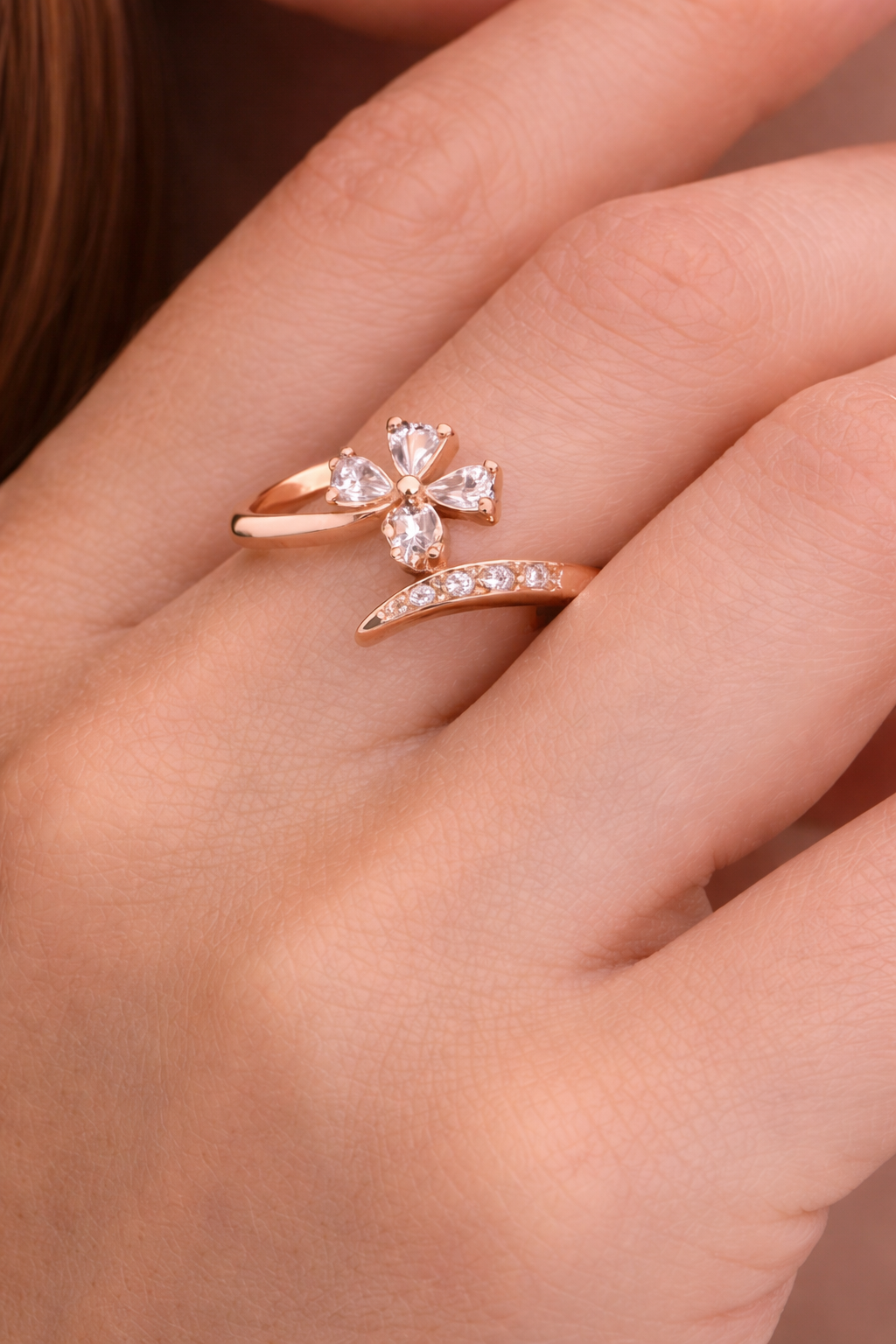 Rose Gold Bow CZ Diamond Ring