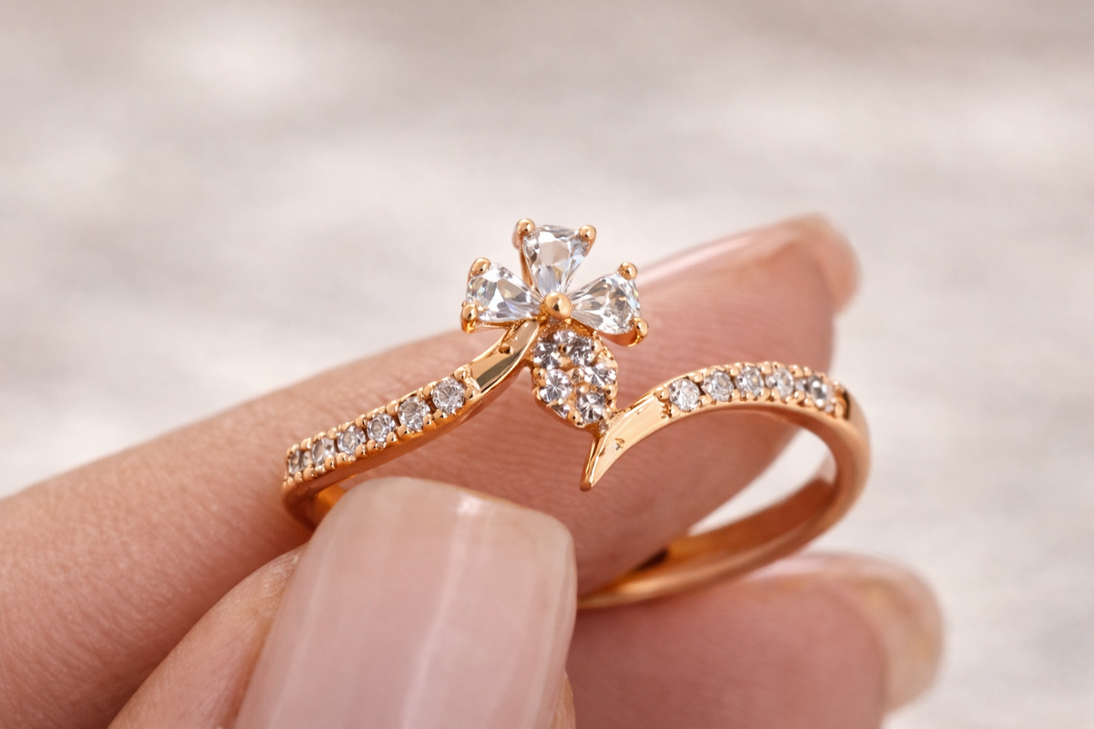Rose Gold Bow CZ Diamond Ring