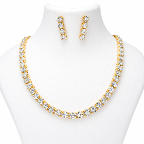 AD Diamond Tennis Necklace Set with Earrings