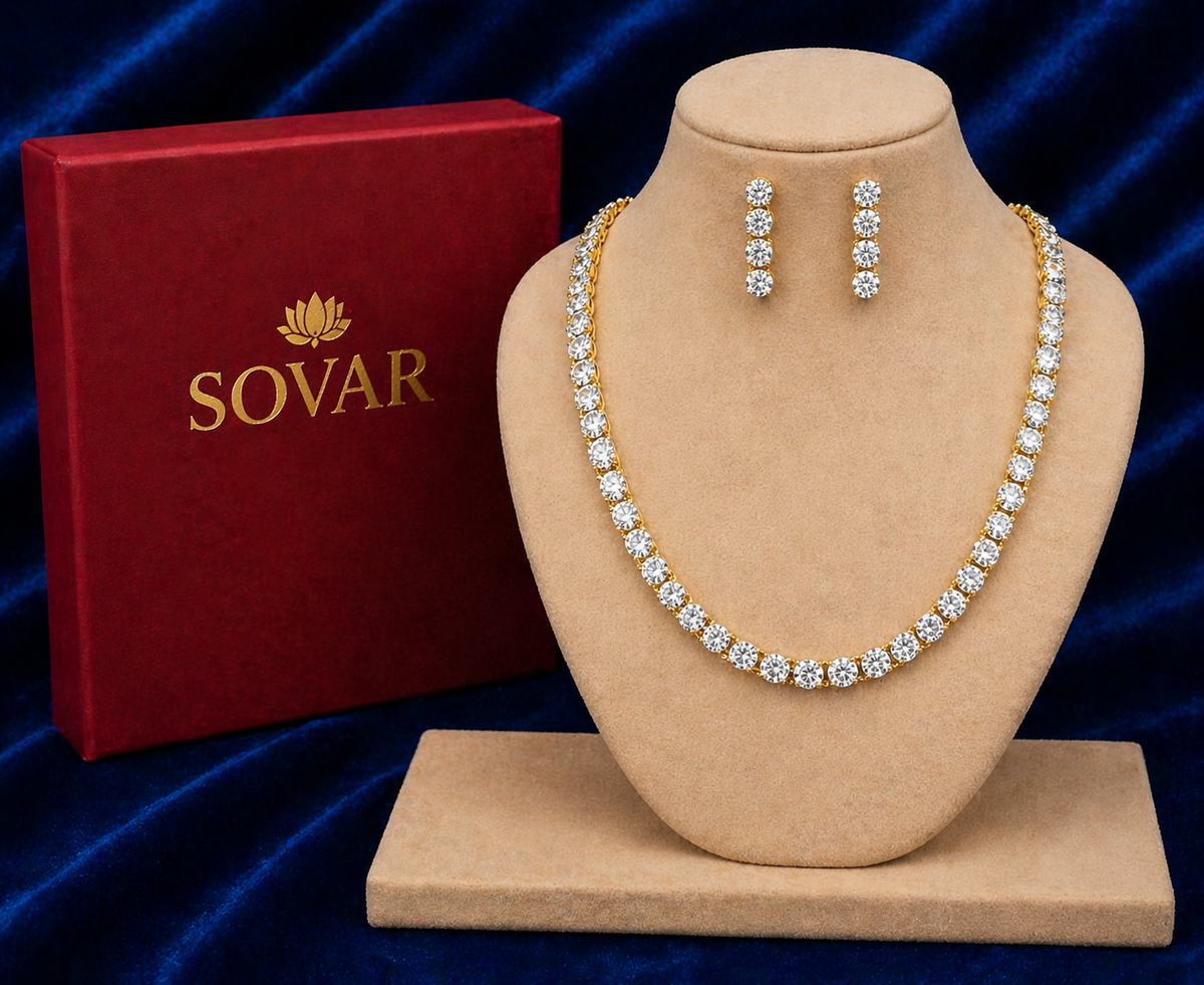 American Diamond Tennis Necklace & Earring Set