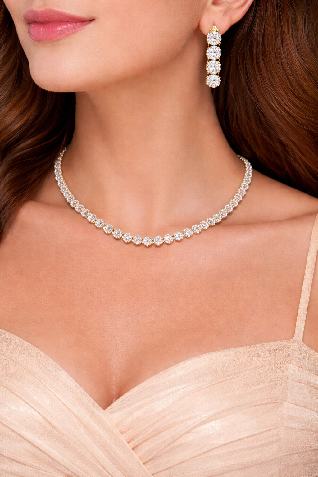 American Diamond Tennis Necklace & Earring Set