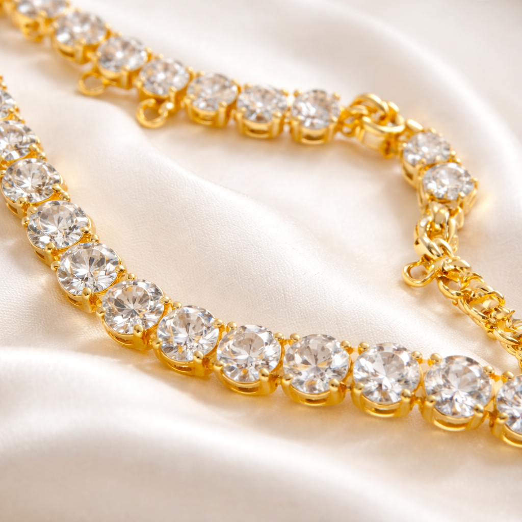 American Diamond Tennis Necklace & Earring Set