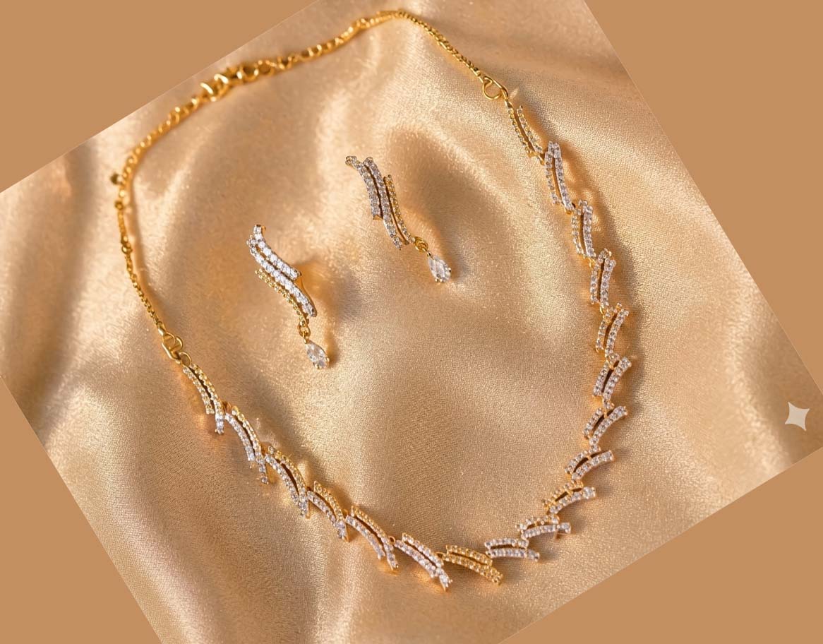 Gold-Plated American Diamond Jewelry Set
