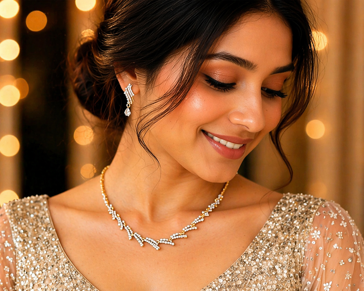 Gold-Plated American Diamond Jewelry Set