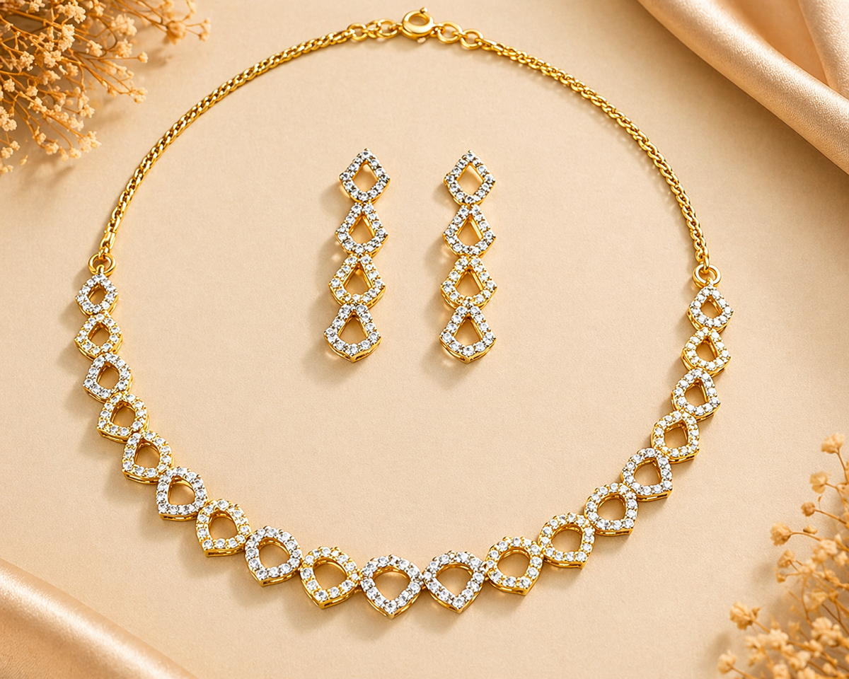 Gold-Plated American Diamond Jewelry Set