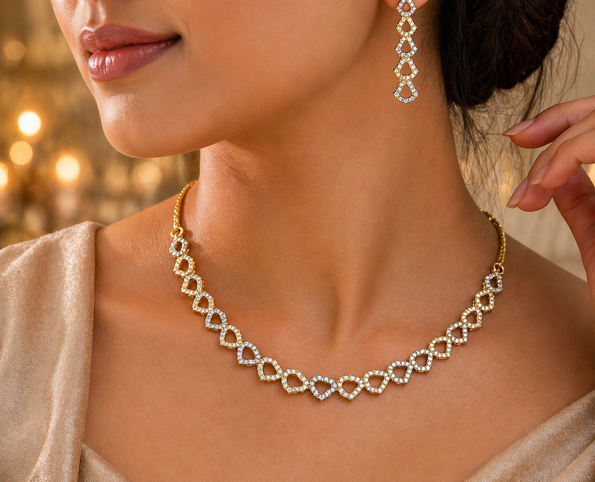 Gold-Plated American Diamond Jewelry Set
