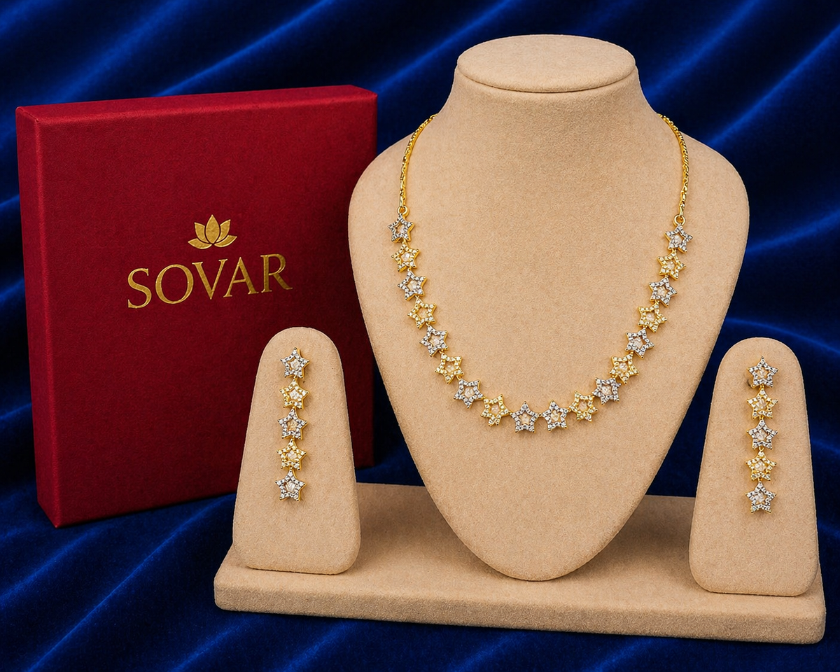 Gold-Plated American Diamond Star Necklace Set