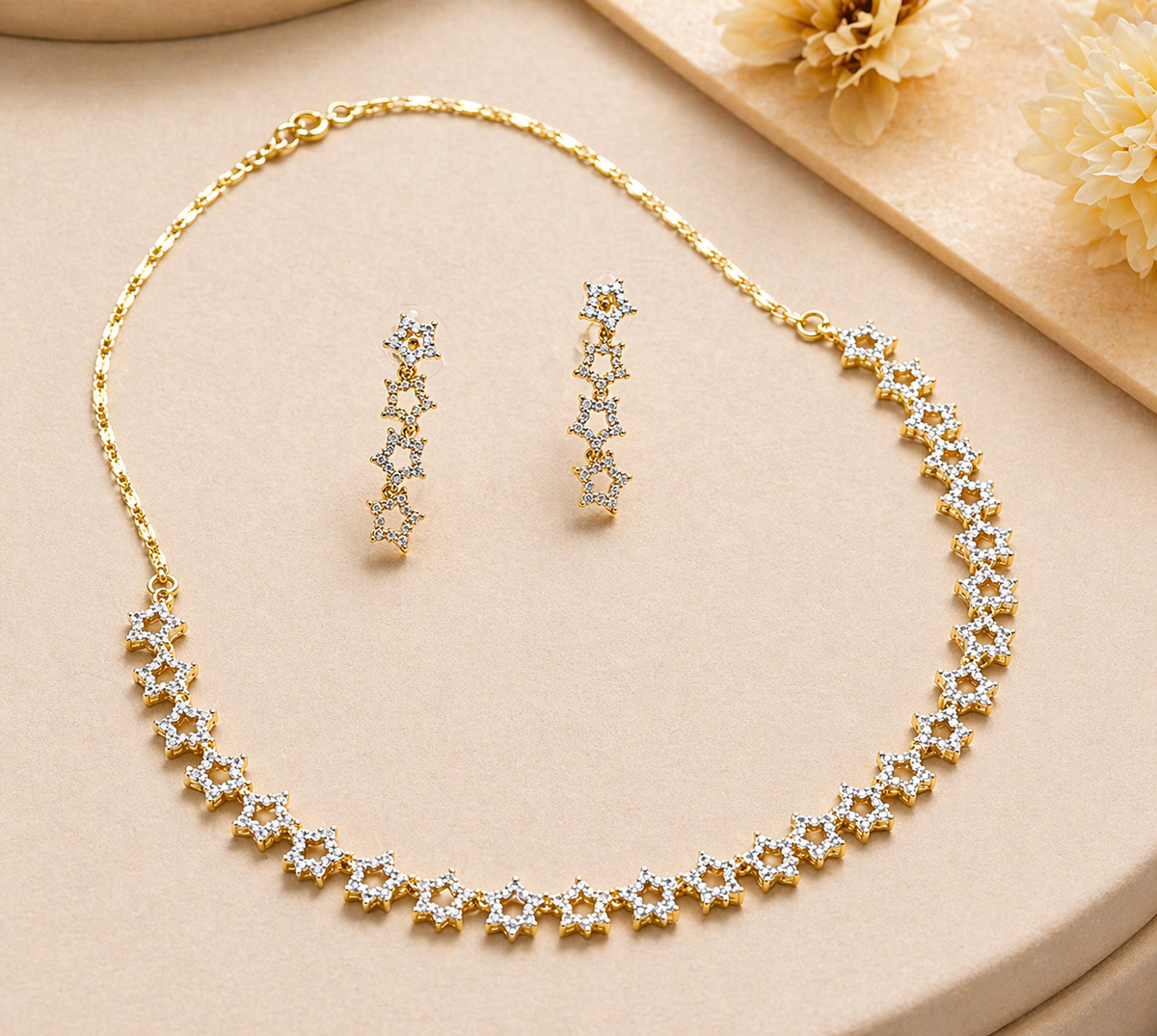 Gold-Plated American Diamond Star Necklace Set