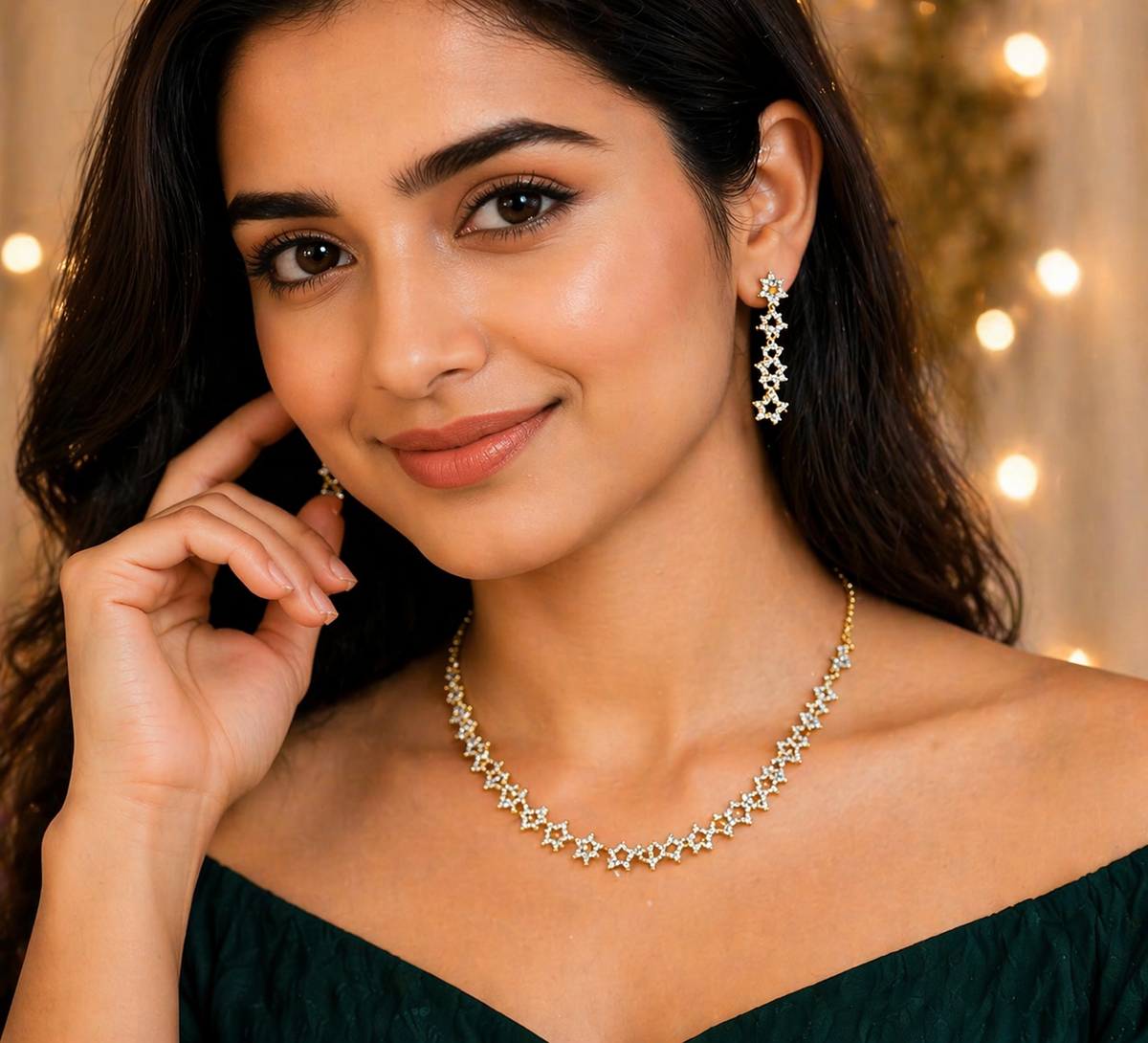 Gold-Plated American Diamond Star Necklace Set