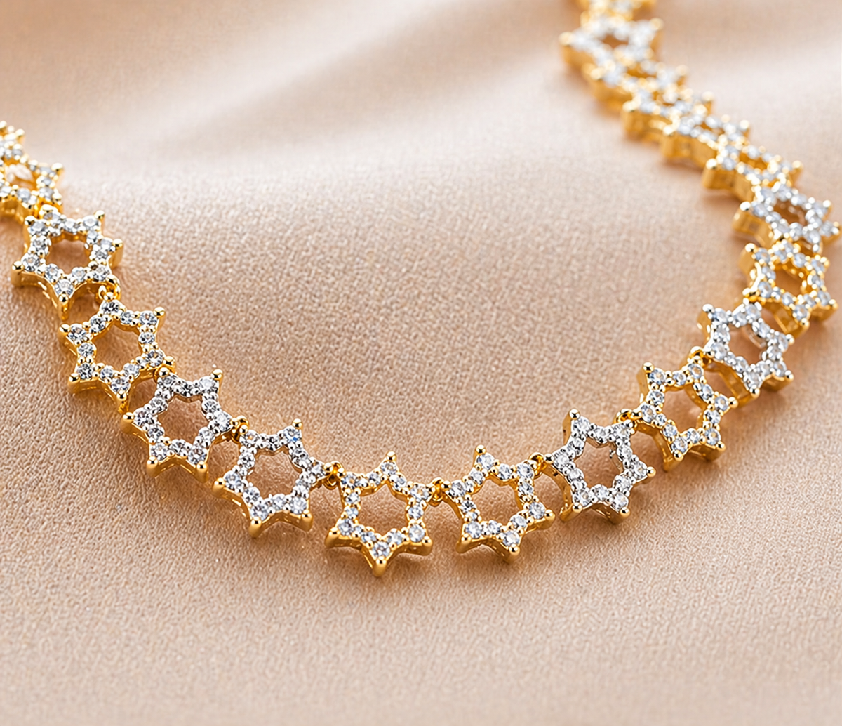 Gold-Plated American Diamond Star Necklace Set