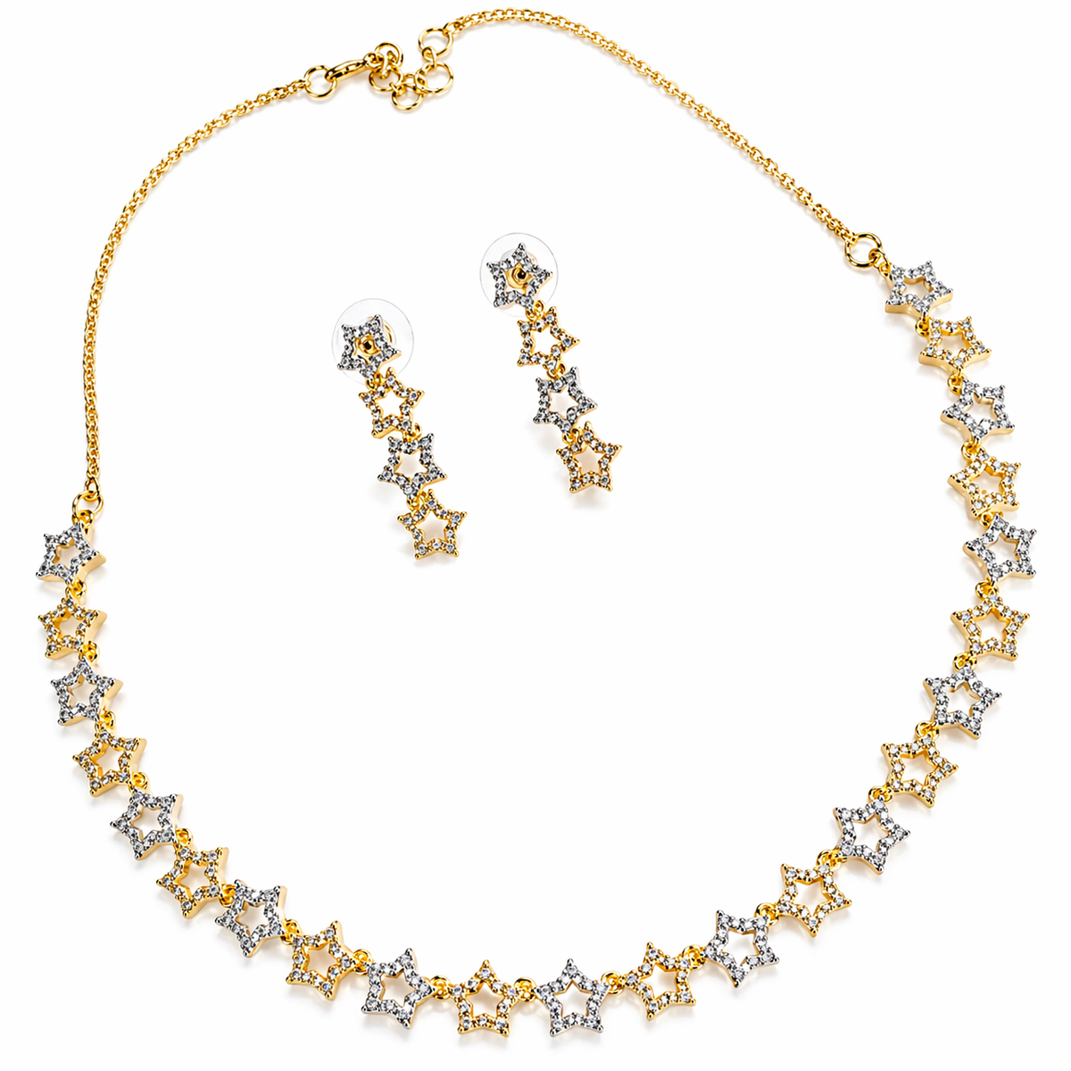 Gold Plated American Diamond Celestial Star Necklace Set