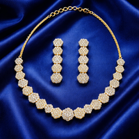 Diamond Inspired Round Cluster Necklace Set with Long Drop Earrings