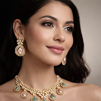 Gold-Plated Multi-Color Teardrop CZ Diamond Necklace Set