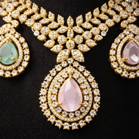 Gold-Plated Multi-Color Teardrop CZ Diamond Necklace Set