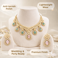Gold-Plated Multi-Color Teardrop CZ Diamond Necklace Set