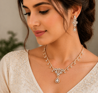 Gold-Plated American Diamond Vine Design Necklace Set