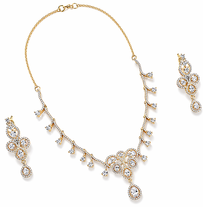Gold Plated American Diamond Grace Vine Necklace Set