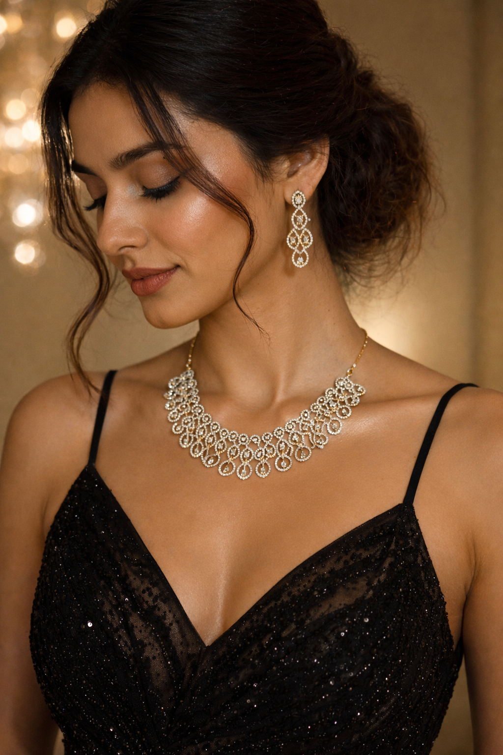 Gold-Plated Royal American Diamond Statement Necklace Set