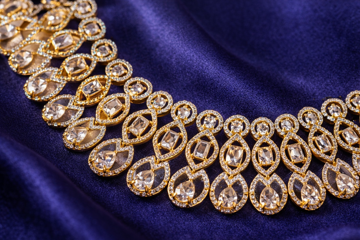 Gold-Plated Royal American Diamond Statement Necklace Set