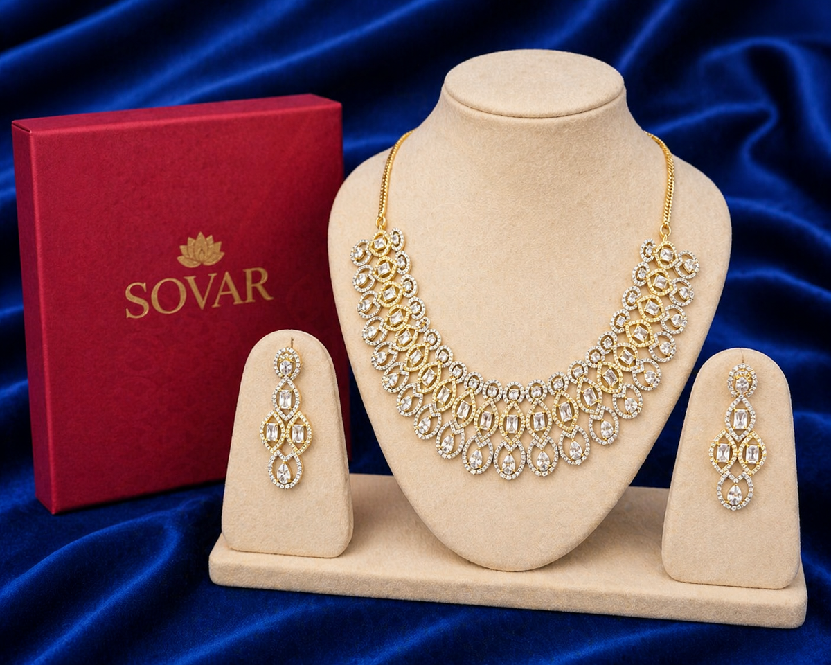 Gold-Plated Royal American Diamond Statement Necklace Set