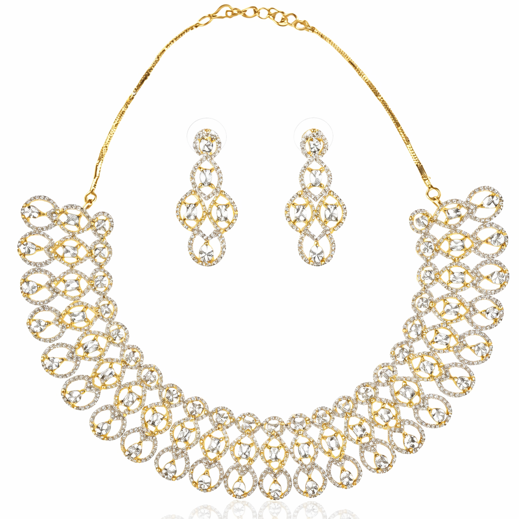 Gold Plated Regal Statement American Diamond Necklace Set