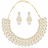Gold Plated Regal Statement American Diamond Necklace Set