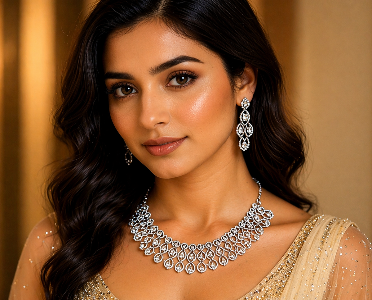 Gold-Plated Royal American Diamond Statement Necklace Set