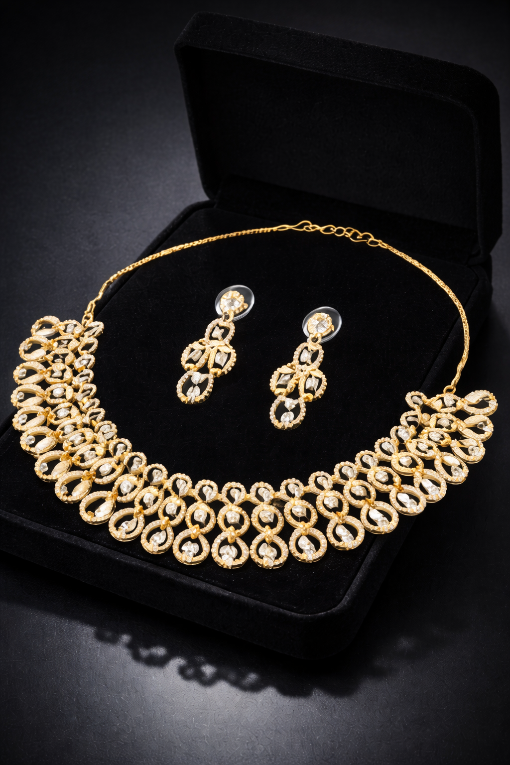 Gold-Plated Royal American Diamond Statement Necklace Set