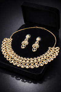 Gold Plated Regal Statement American Diamond Necklace Set