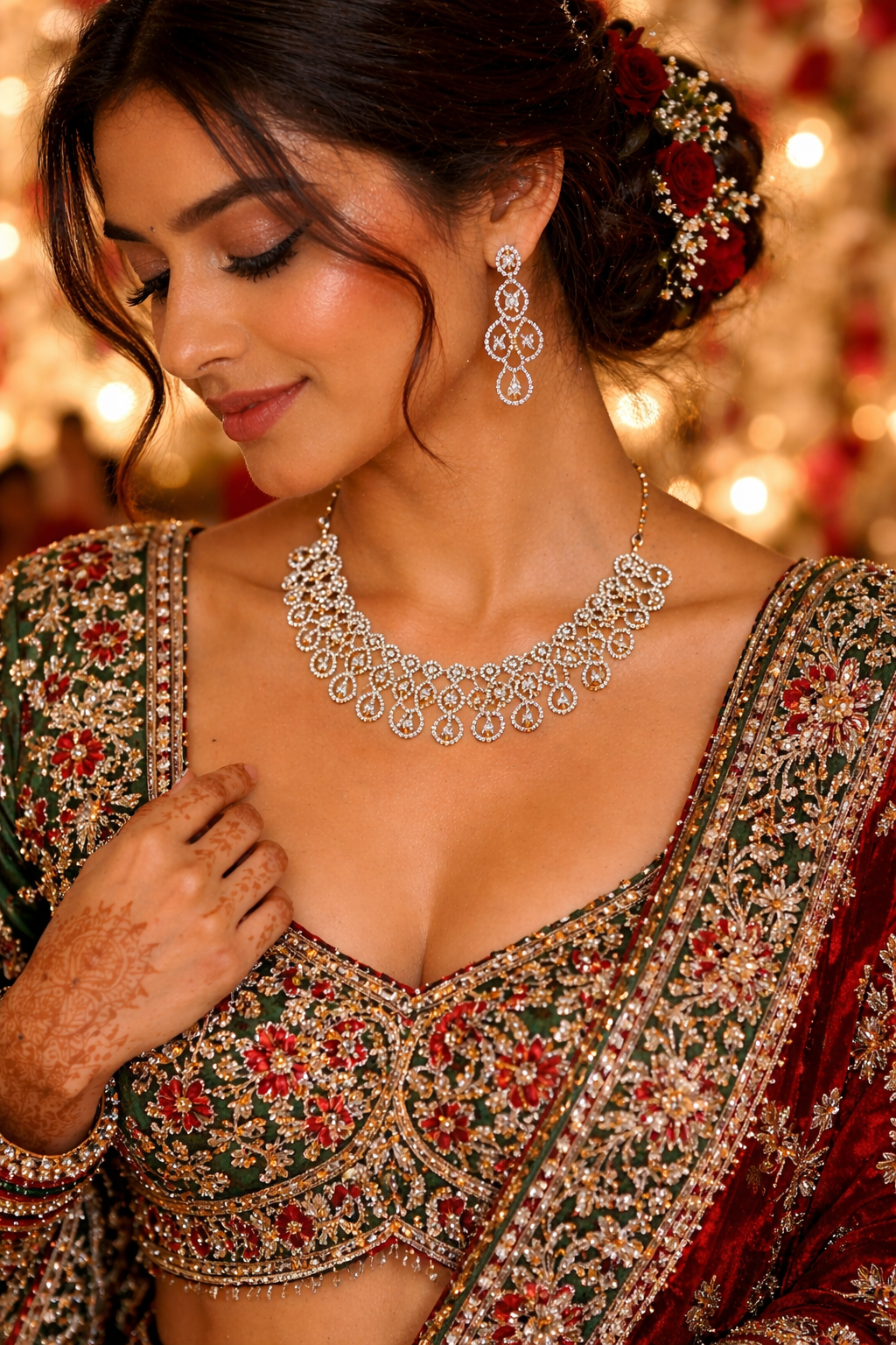 Gold-Plated Royal American Diamond Statement Necklace Set