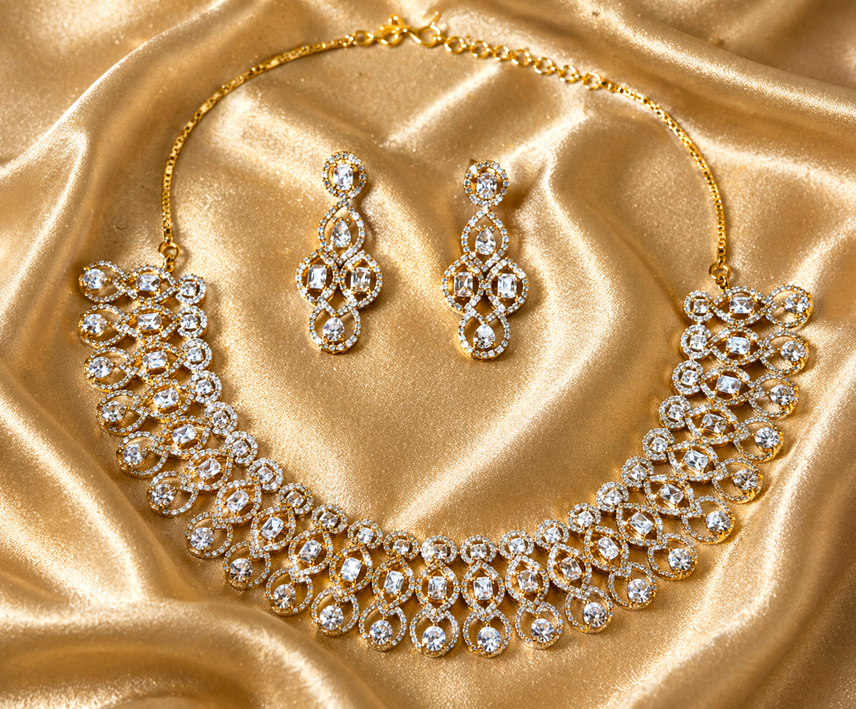 Gold-Plated Royal American Diamond Statement Necklace Set
