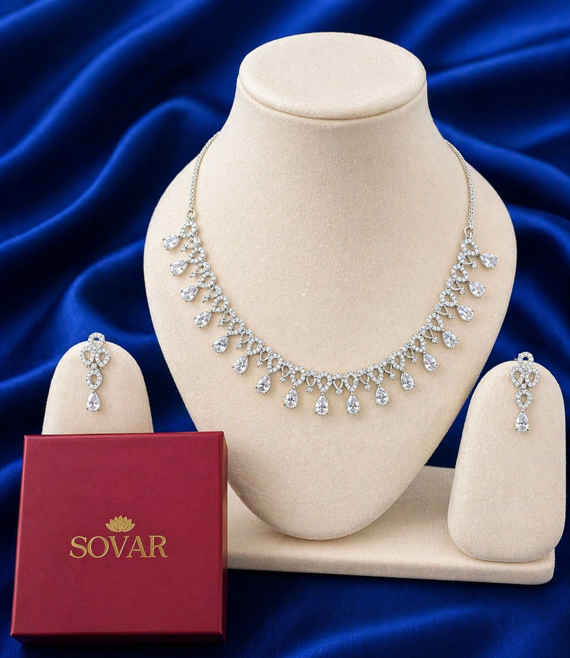 Teardrop Diamond Look Necklace Set