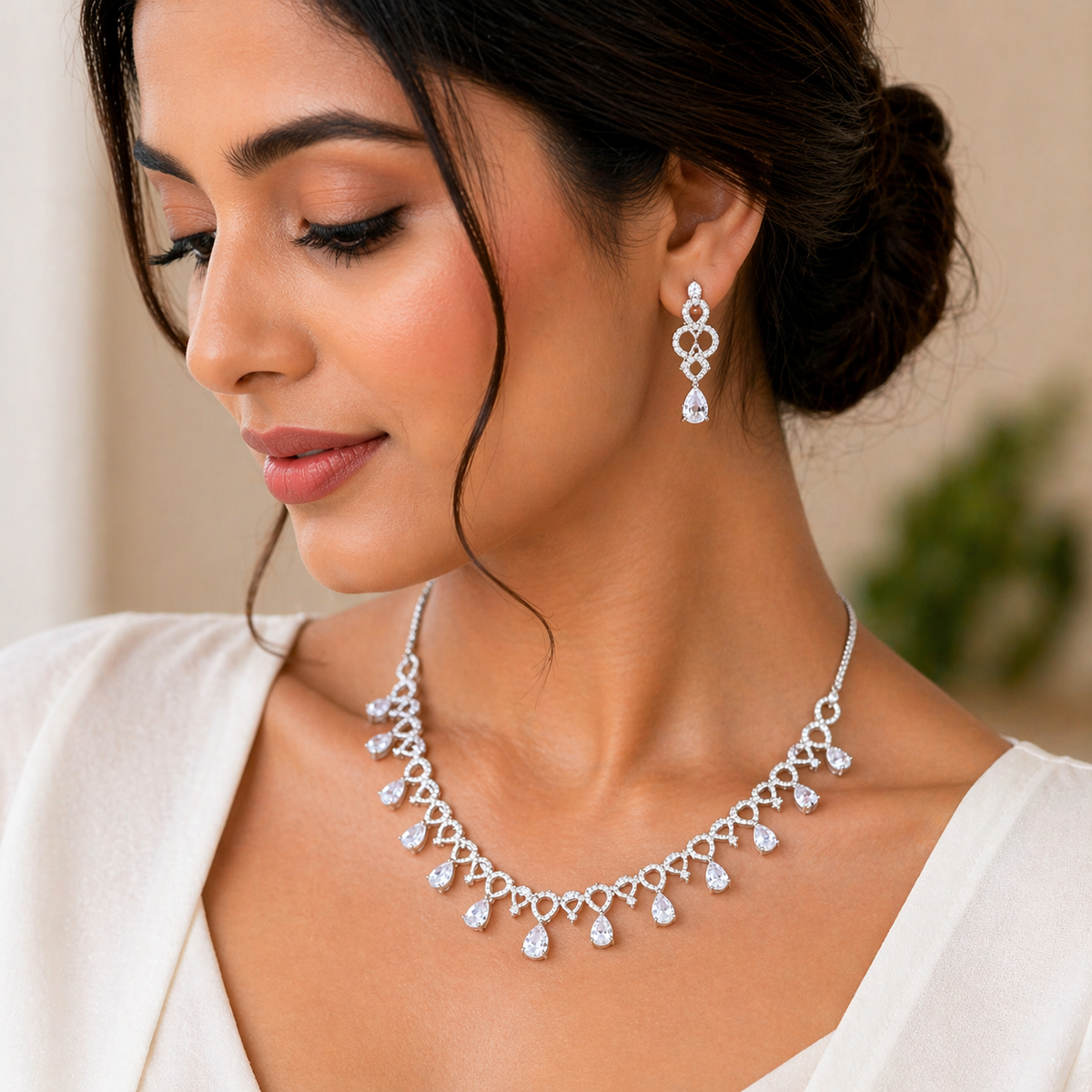 Teardrop Diamond Look Necklace Set