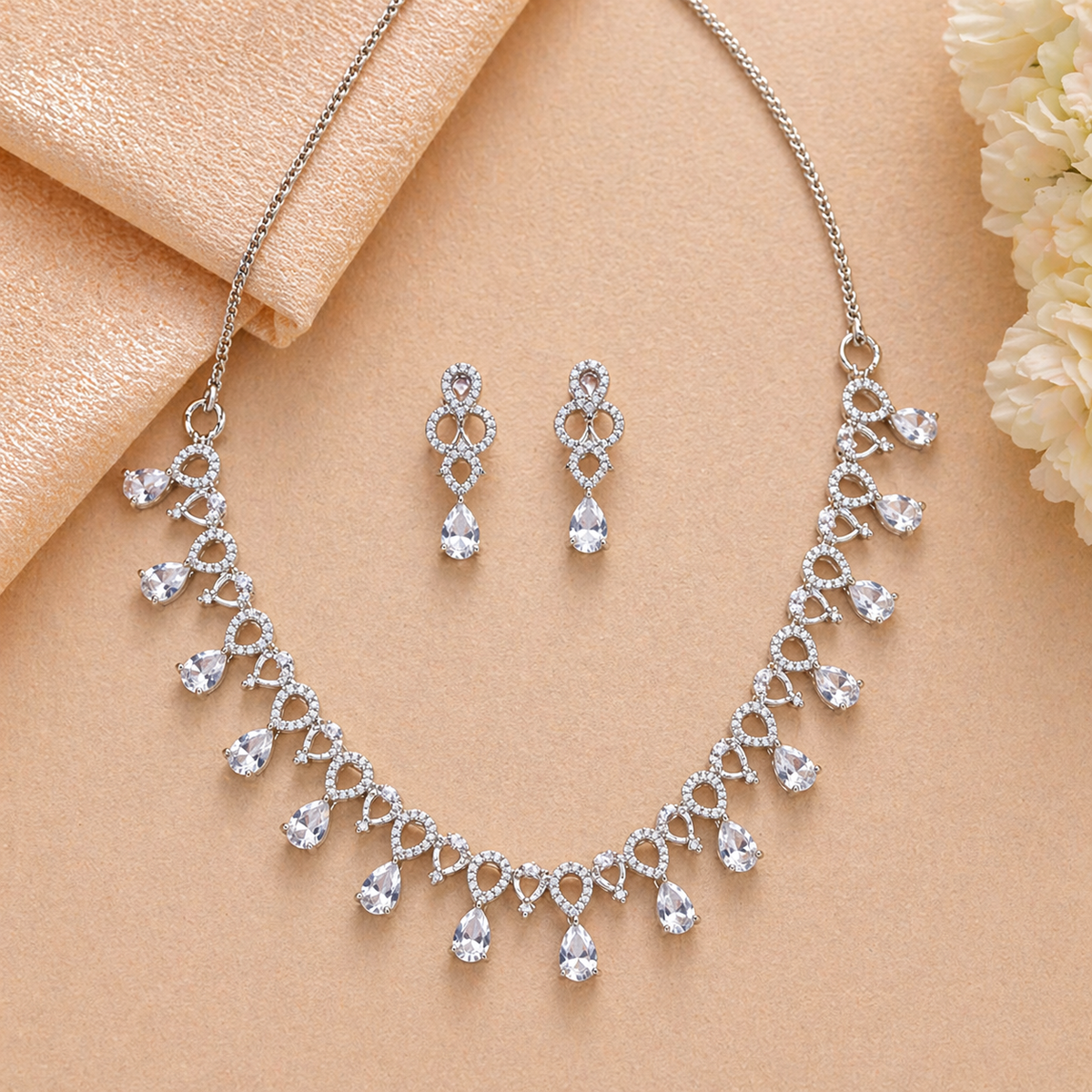 Teardrop Diamond Look Necklace Set