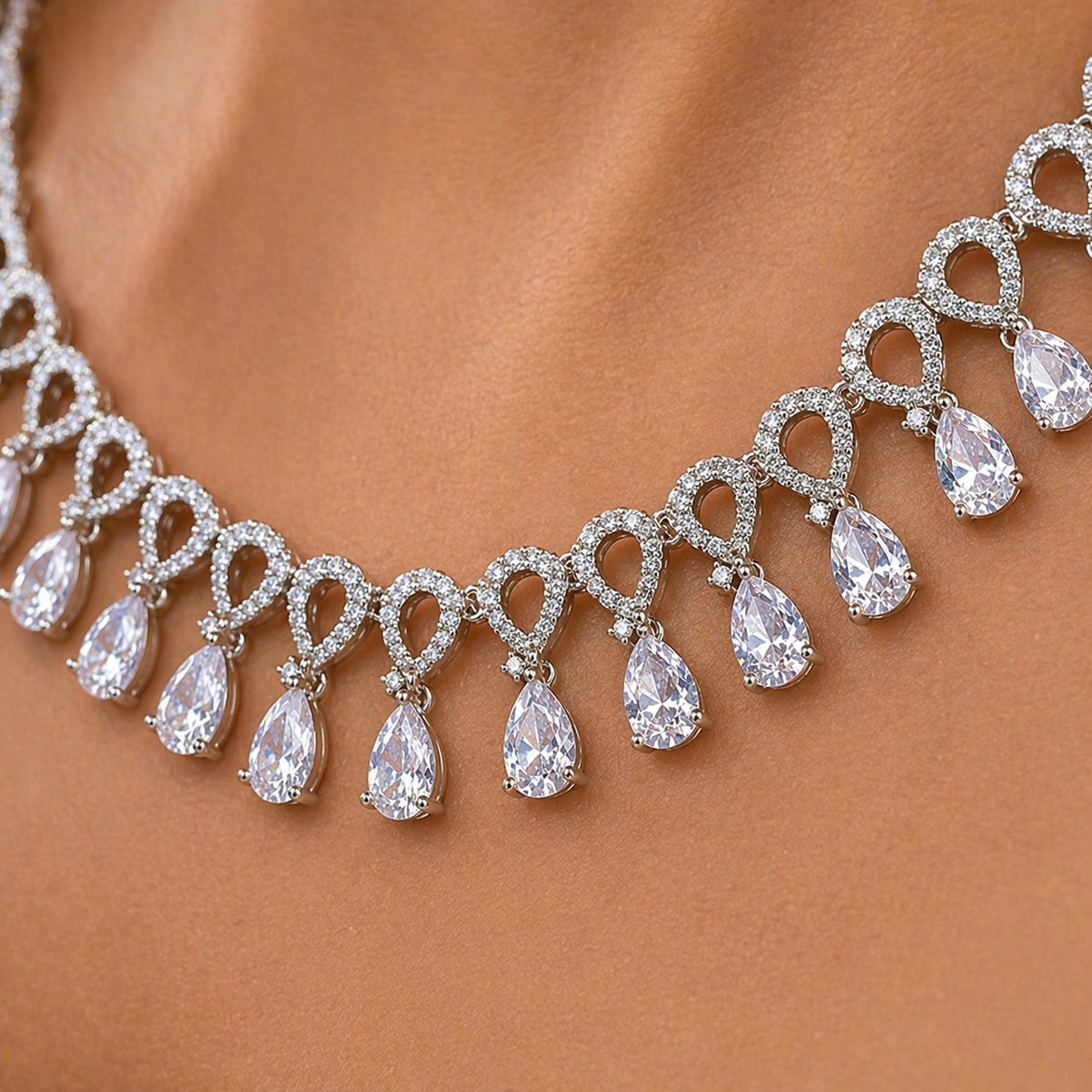 Teardrop Diamond Look Necklace Set