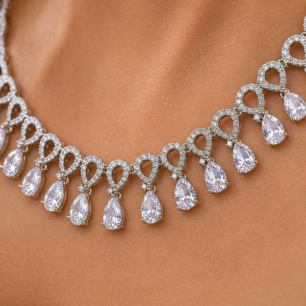 Teardrop Diamond Look Necklace Set