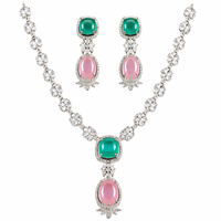 Emerald & Blush Pink AD Diamond Necklace Set with Earrings