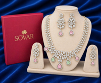 Emerald & Blush Pink AD Diamond Royale Bloom Necklace Set