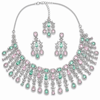 Emerald & Blush Pink AD Diamond Pastel Royale Necklace Set