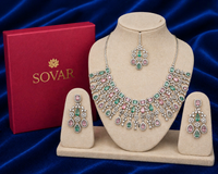 Emerald & Blush Pink AD Diamond Pastel Royale Necklace Set