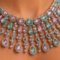 Emerald & Blush Pink AD Diamond Pastel Royale Necklace Set