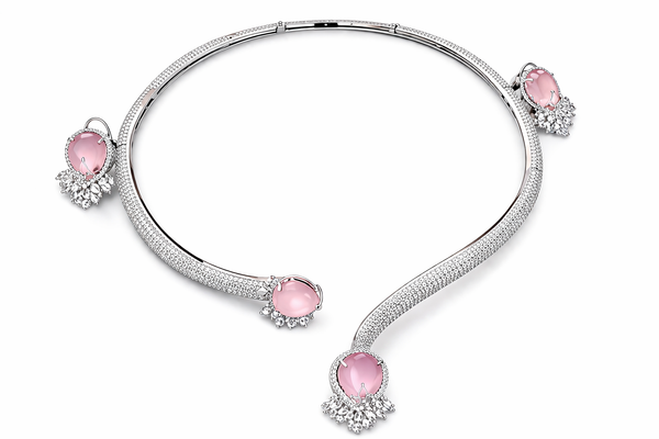 Pink Heart Stone CZ Diamond Necklace