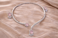 Pink Heart Stone CZ Diamond Necklace