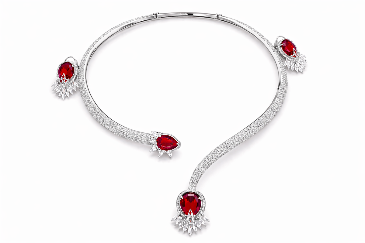 Pink Heart Stone CZ Diamond Necklace