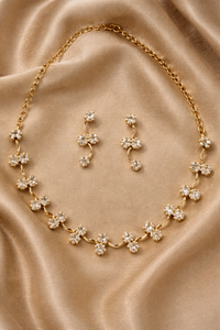 Gold Plated American Diamond Necklace Set with Leaf Vine Design